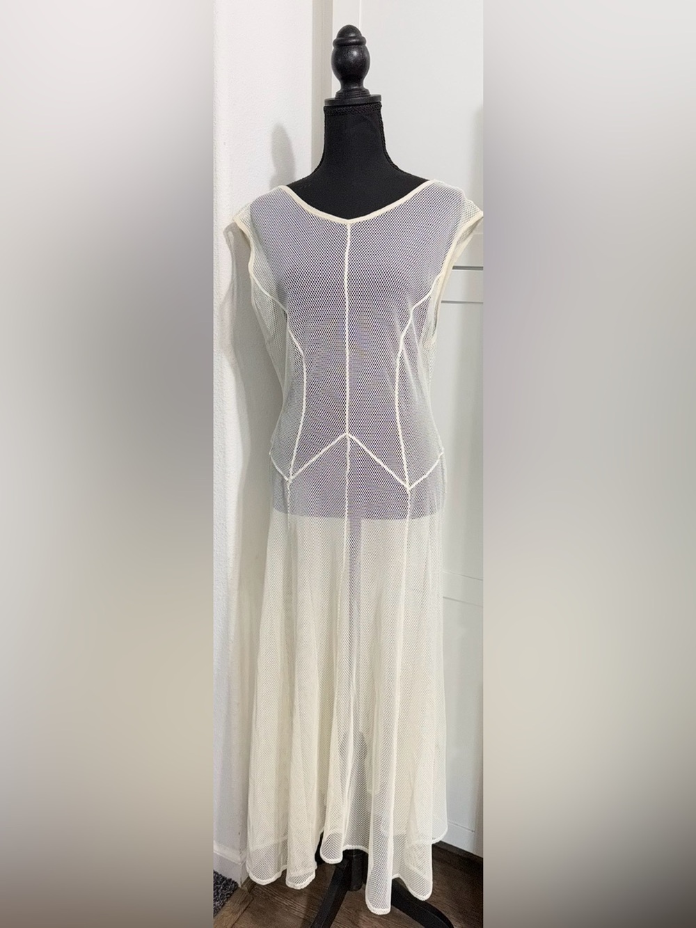 Free People Sheer Ivory/Tan Mesh Maxi Dress